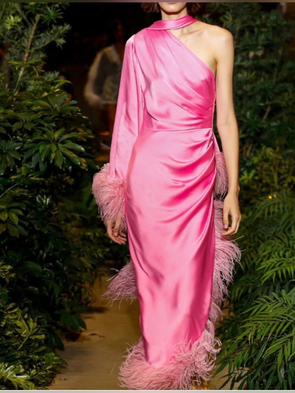 PatBo feather trim Oscar dress